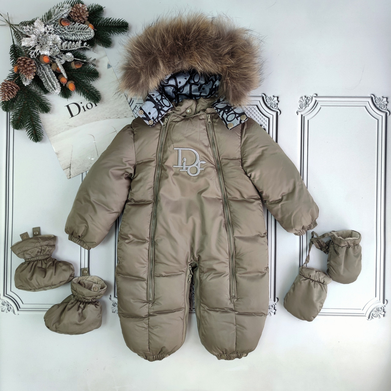 Зимовий суцільний комбінезон трансформер Діор для новонароджених