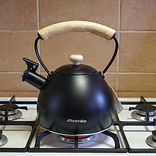 Чайник 2,5 л. чорний із дерев'яною ручкою Kamille KM 0856