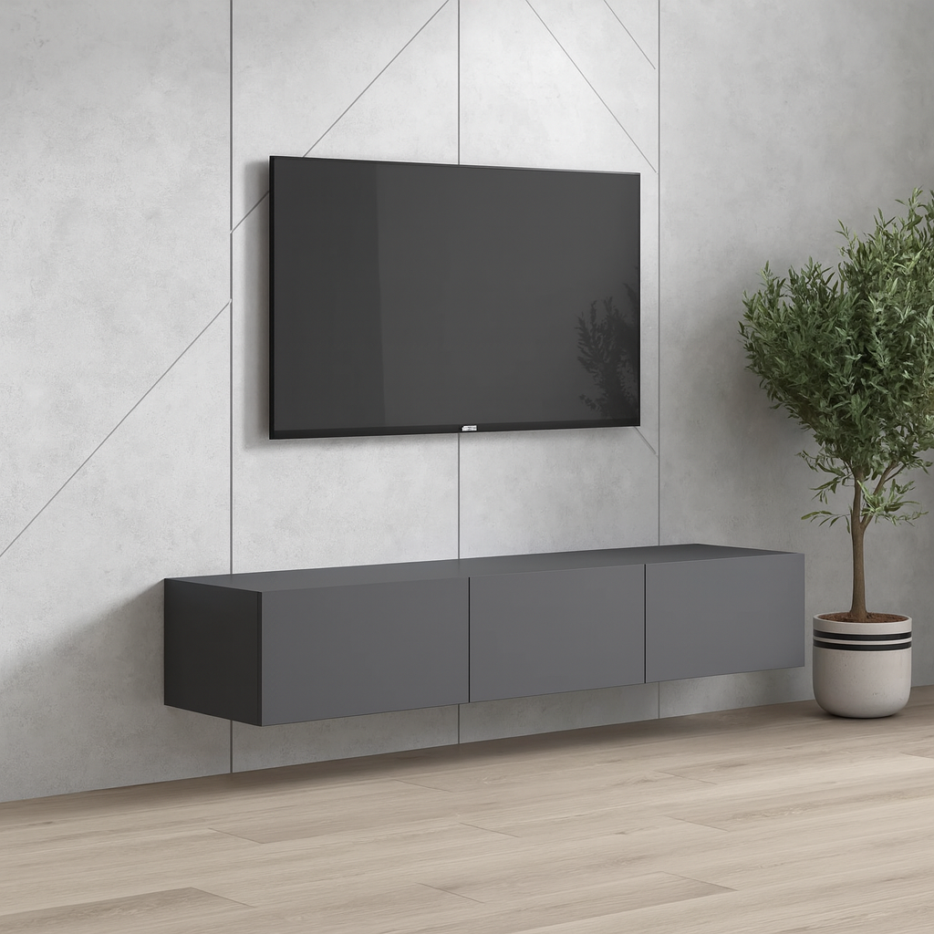 Тумба під телевізор навісна M-19, 180 см ×30 см × 41,8 см, 3 дверці, ламіноване ДСП, фото 1