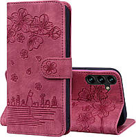 Чохол-книжка SHLab SakuraCat для Samsung Galaxy A55 A556 (мікрозамша) Wine