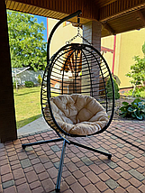 Підвісне садове крісло гойдалка (кокон/сріб) SAN VITO з м'якою бежевою подушкою, Чорний, фото 2