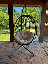 Підвісне садове крісло гойдалка (кокон/сріб) SAN VITO з м'якою бежевою подушкою, Чорний, фото 4