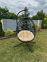 Підвісне садове крісло гойдалка (кокон/сріб) SAN VITO з м'якою бежевою подушкою, Чорний, фото 5