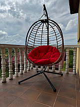 Підвісне садове крісло гойдалка (кокон/сріб) SAN VITO з м'якою червоною подушкою, Коричневий, фото 3