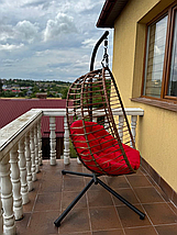 Підвісне садове крісло гойдалка (кокон/сріб) SAN VITO з м'якою червоною подушкою, Коричневий, фото 4
