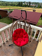 Підвісне садове крісло гойдалка (кокон/сріб) SAN VITO з м'якою червоною подушкою, Коричневий, фото 5