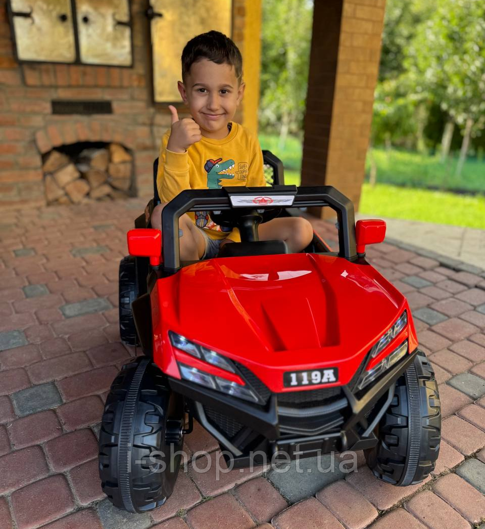 Дитячий електромобіль ДЖИП БАГГІ двомісний (4 двигуни, пульт, світло, музика), Червоний