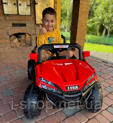 Дитячий електромобіль ДЖИП БАГГІ двомісний (4 двигуни, пульт, світло, музика), Червоний, фото 1