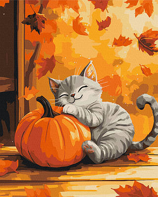 Картина за номерами 40×50 см Котик з гарбузом Brushme BS54391