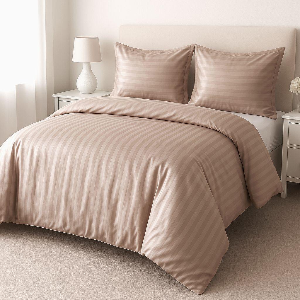 Постільна білизна Страйп Сатин Primavara двоспальний розмір з простирадлом на резинці, фото 1