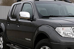 Накладки на дзеркала (2 шт, нерж.) Без повторювача повороту для Nissan Navara 2006-2015 рр