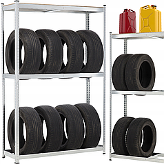 Металевий стелаж для 8 шин з додатковою полицею Garden Line (180 × 120 × 40 см) | навантаження на 1 полицю - 175 кг (Польща)