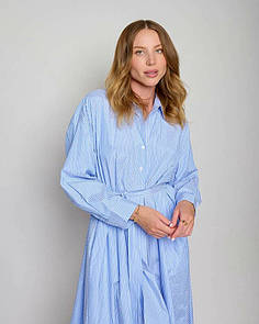 Сукня жіноча літня блакитна в тонку смужку міді MKLT3146