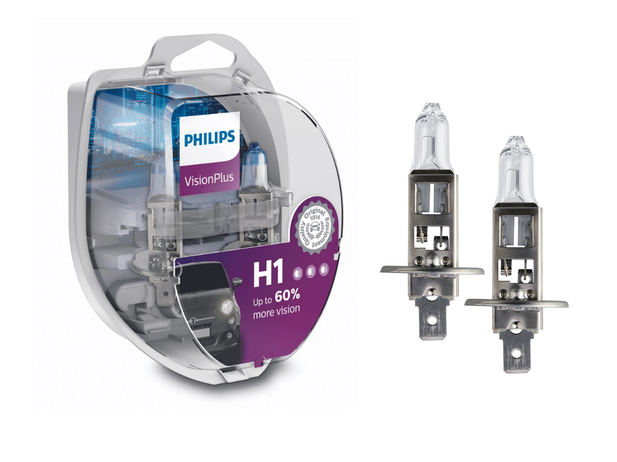 Комплект галогенових ламп PHILIPS 12258VPS2 H1 55W 12V P14,5s VisionPlus, фото 1