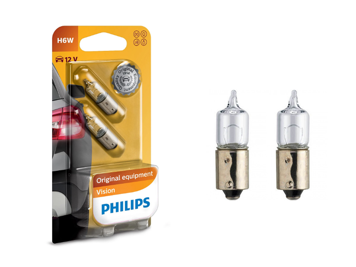 Вказівні лампи галогенові PHILIPS 12036 BLI2 H6W 12V 6W BAX9s 2 штуки на блістері, фото 1