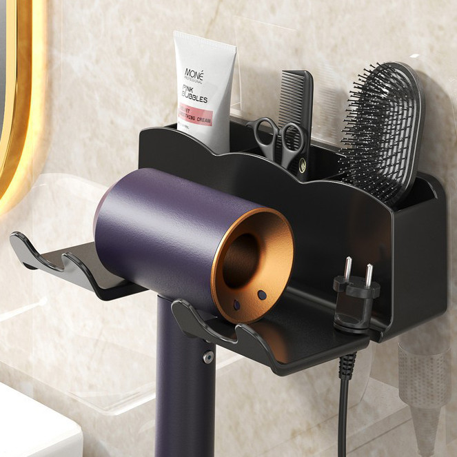 Настінний тримач для фена й аксесуарів у ванну VMHouse (0119-0001) Black