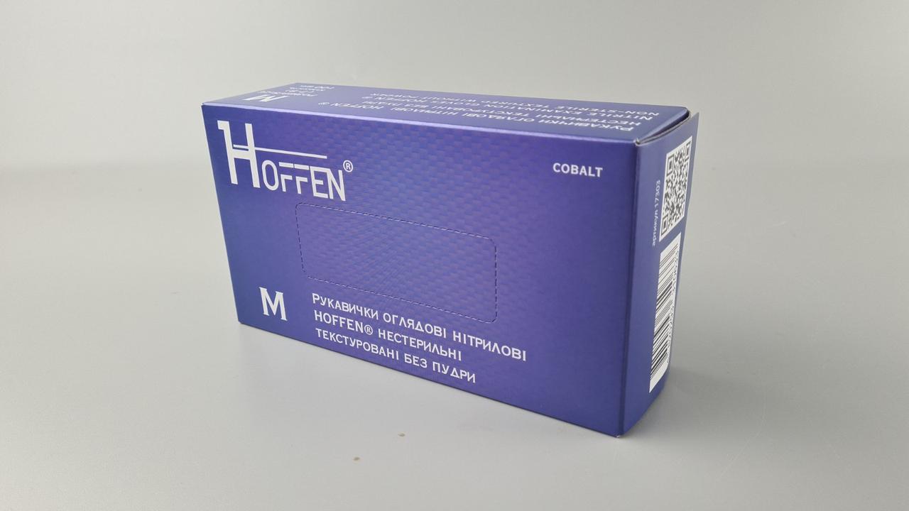 Рукавички Нітрил Кобальтовий (100 шт.) розмір M"HOFFEN" (1 пачка), фото 1
