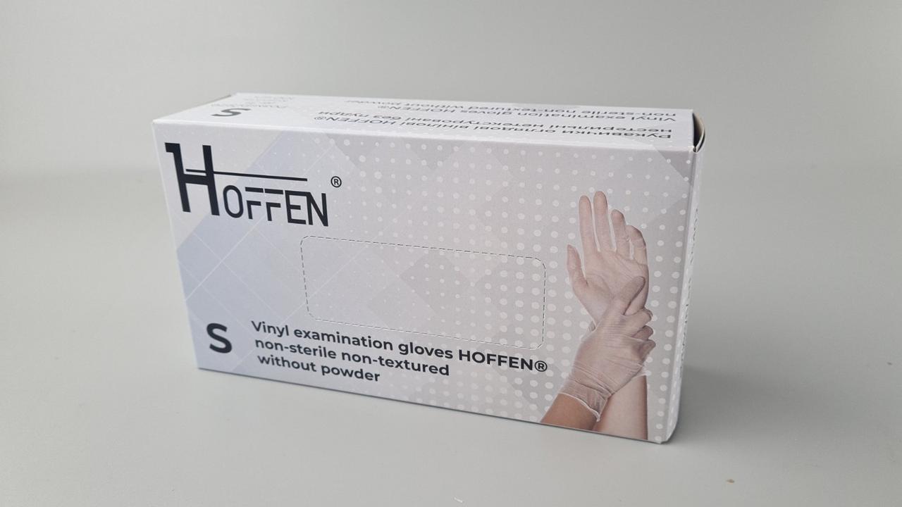 Рукавички Вініл прозорі (100 шт.) розмір S "HOFFEN" (1 пачка), фото 1
