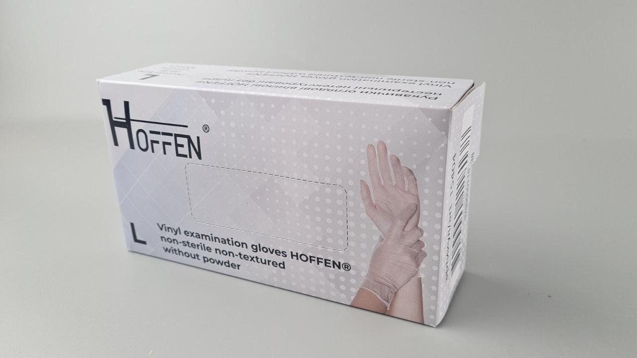Рукавички Вініл прозорі (100 шт.) розмір L "HOFFEN" (1 пачка), фото 1
