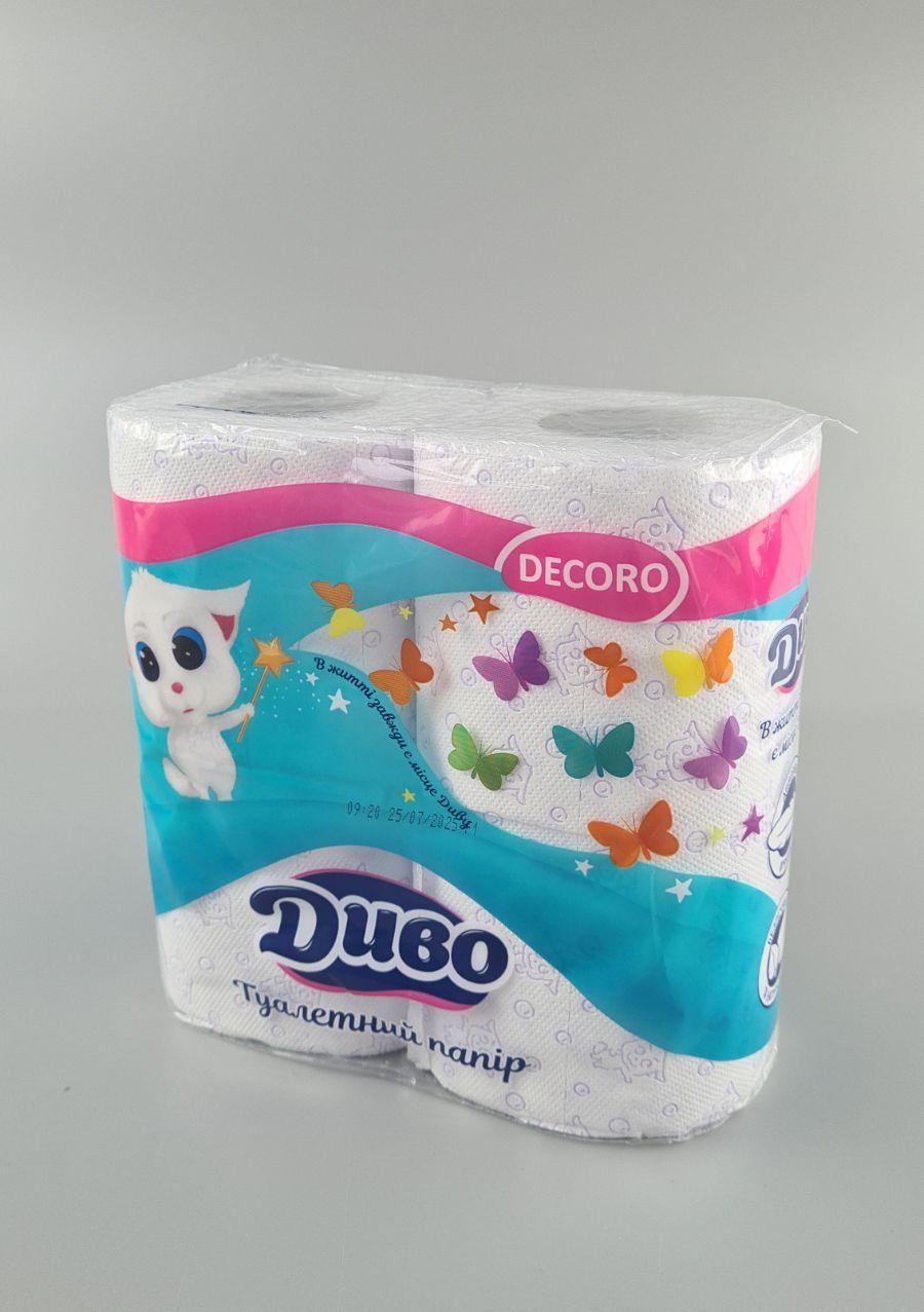 Туалетний папір (2шари) білий з фіолетовим тисненням (а4) Диво DECORO (1 пачка), фото 1