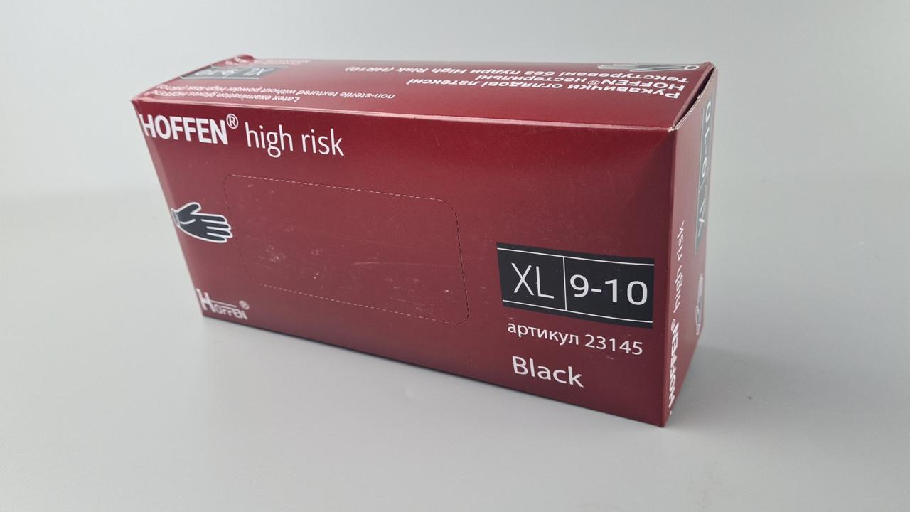 Рукавички гумові "Амбулаторія" HOFFEN 50 шт. (XL) Чорні (1 пачка), фото 1