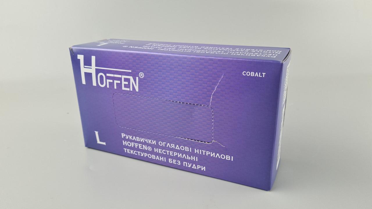 Рукавиці Нітрил Кобальтовий (100 шт.) розмір L "HOFFEN" (1 пачка), фото 1