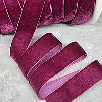 Стрічка велюрова, ширина 2,5 см, колір- вишневий, арт 016078, 1 метр, Вишневий