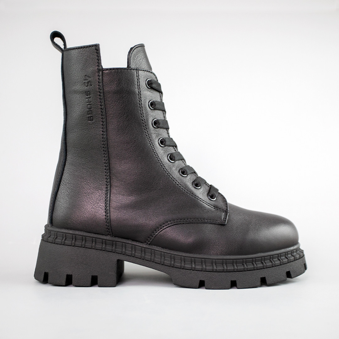 Черевики жіночі шкіра хутро 592638 Чорні, фото 1