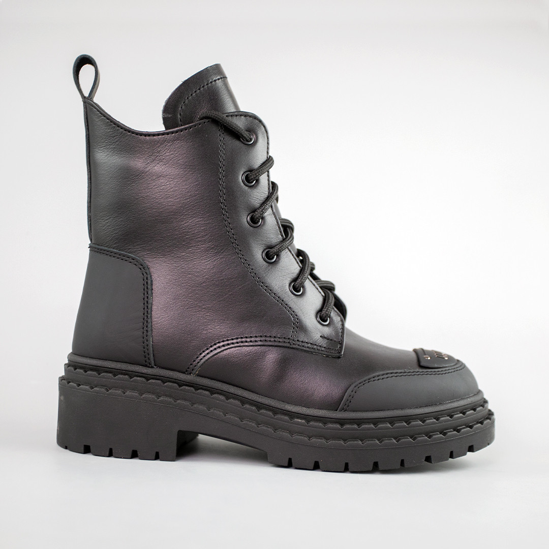 Черевики жіночі шкіра хутро 592693 Чорні, фото 1