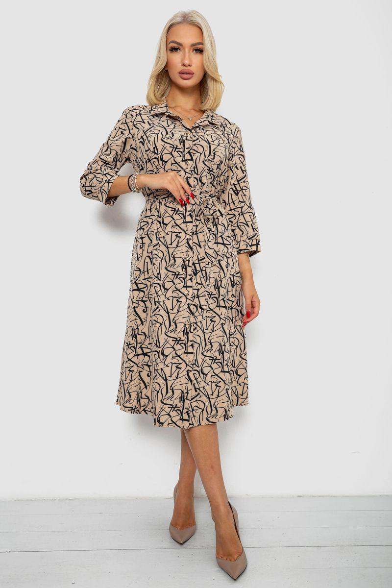 Сукня софт на ґудзиках із принтом, колір моко, 230R117, фото 1