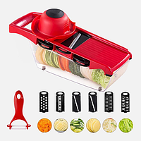 Мультистайлер овочерізка ручна Mandoline Slicer на 1.5 л 6в1 для овочів фруктів із контейнером слайсер Червона