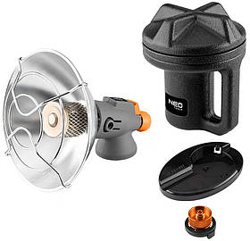 Обігрівач газовий туристичний Neo Tools, 92г/год, картриджний, регулятор, п'єзопідпал, чорний