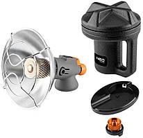 Обігрівач газовий туристичний Neo Tools, 92г/год, картриджний, регулятор, п'єзопідпал, чорний