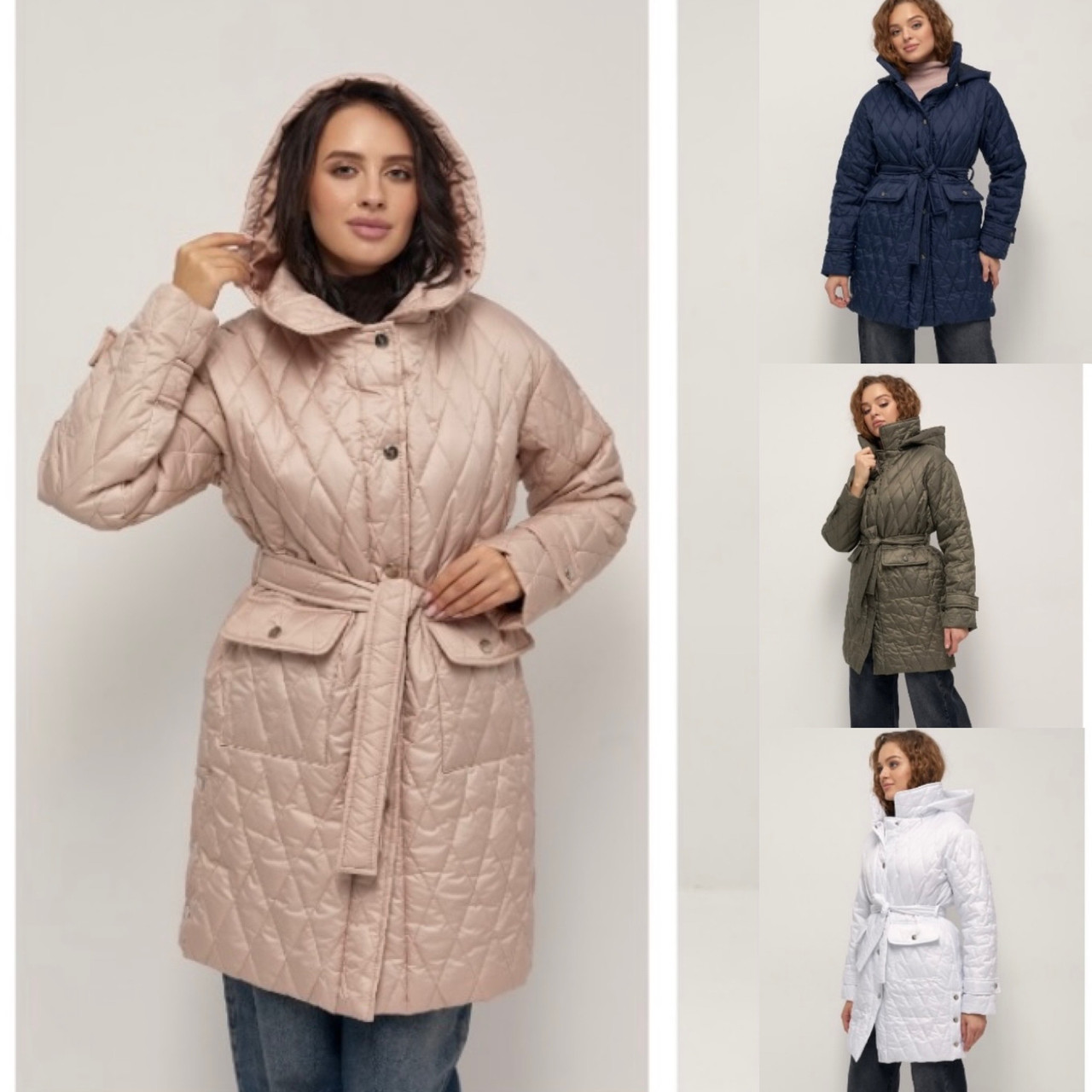 Розпродаж жіноча куртка осіння подовжена S M L XL беж синя хакі біла - фото 1 - id-p2525014553