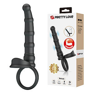 Кільце-насадка з вібрацією Pretty Love Tatum для подвійного проникнення, чорна, 17.8 х 1.7-2.5 см