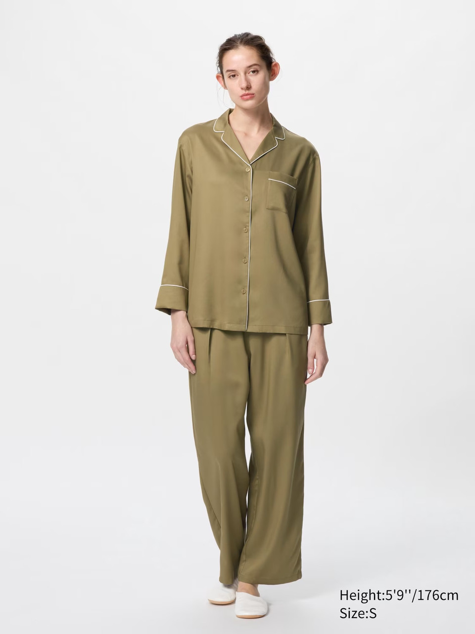 Комплект піжами Uniqlo з атласу: сорочка та штани 1159844059 (зелений XL), фото 1