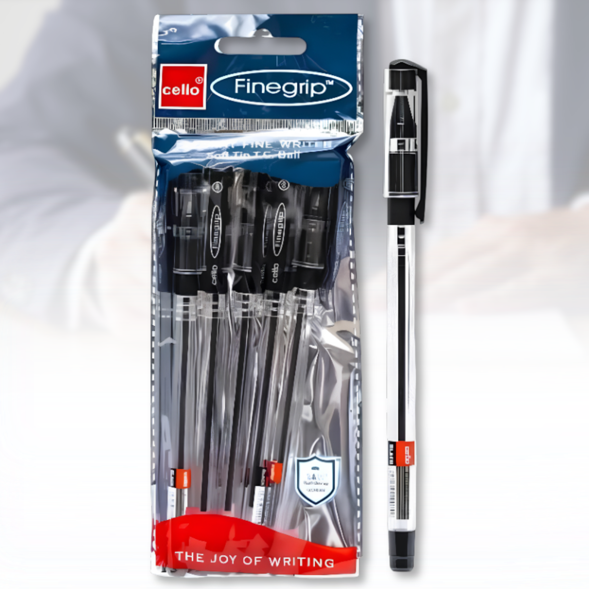 Масляна кулькова ручка Чорна FINEGRIP "Cello" 388B Упаковка 5 шт., фото 1