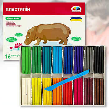 Пластилін на восковій основі "Захоплення" на 16 кольорів з ножем "Гамма"