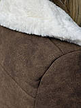 Жіноча дублянка на хутрі з нубуку в шоколадному кольорі, фото 6