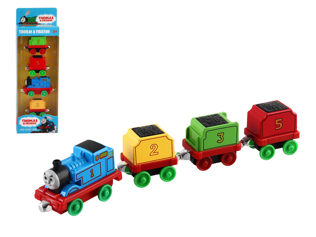 Набір потягів металопластик, магнітне з"єднання, локомотив, 3 вагончики, в кор. /192-2/, фото 1