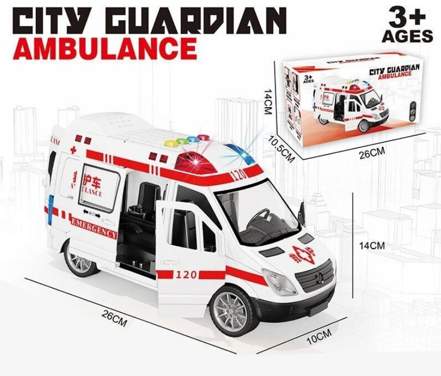 Машинка “Швидка допомога”, на батарейках, підсвічування, інерція, відчиняються дверцята, звуки, пісні англ. мовою, в кор. /48-2/, фото 1