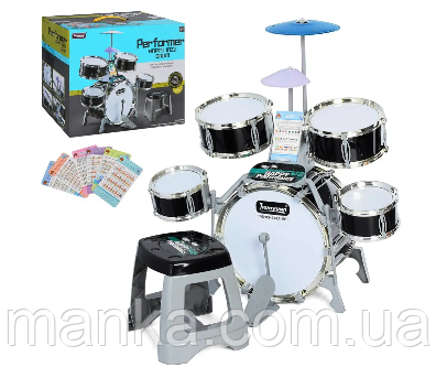 Дитяча барабанна установка зі стільчиком, дитячий барабан M33A - 5 барабанів, тарілка, нотні картки, фото 1