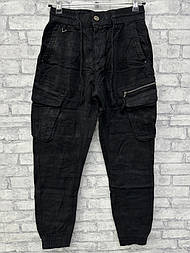 Чоловічі стильні джогері на гумці з кишенями в чорному кольорі