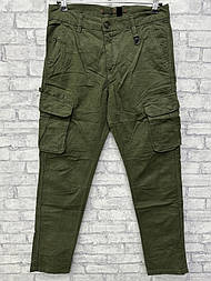 Чоловічі прямі джинси батального розміру з кишенями в кольорі хакі