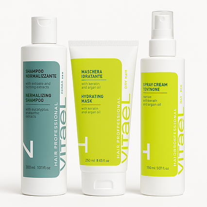 Набір для жирної шкіри голови та сухого волосся VITAEL Hair Care Set 3-в-1  (шампунь, маска, термозахист)