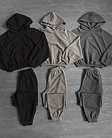Теплий костюм жіночий худі з капюшоном і джогери тринитка на флісі 42-44 46-48