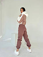 Теплий костюм жіночий худі з капюшоном і штани тринитка на флісі + хутро Тедді 42-44 44-46