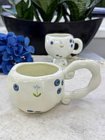 Керамічна чашка 300мл з блюдцем для кави з малюнком ягід