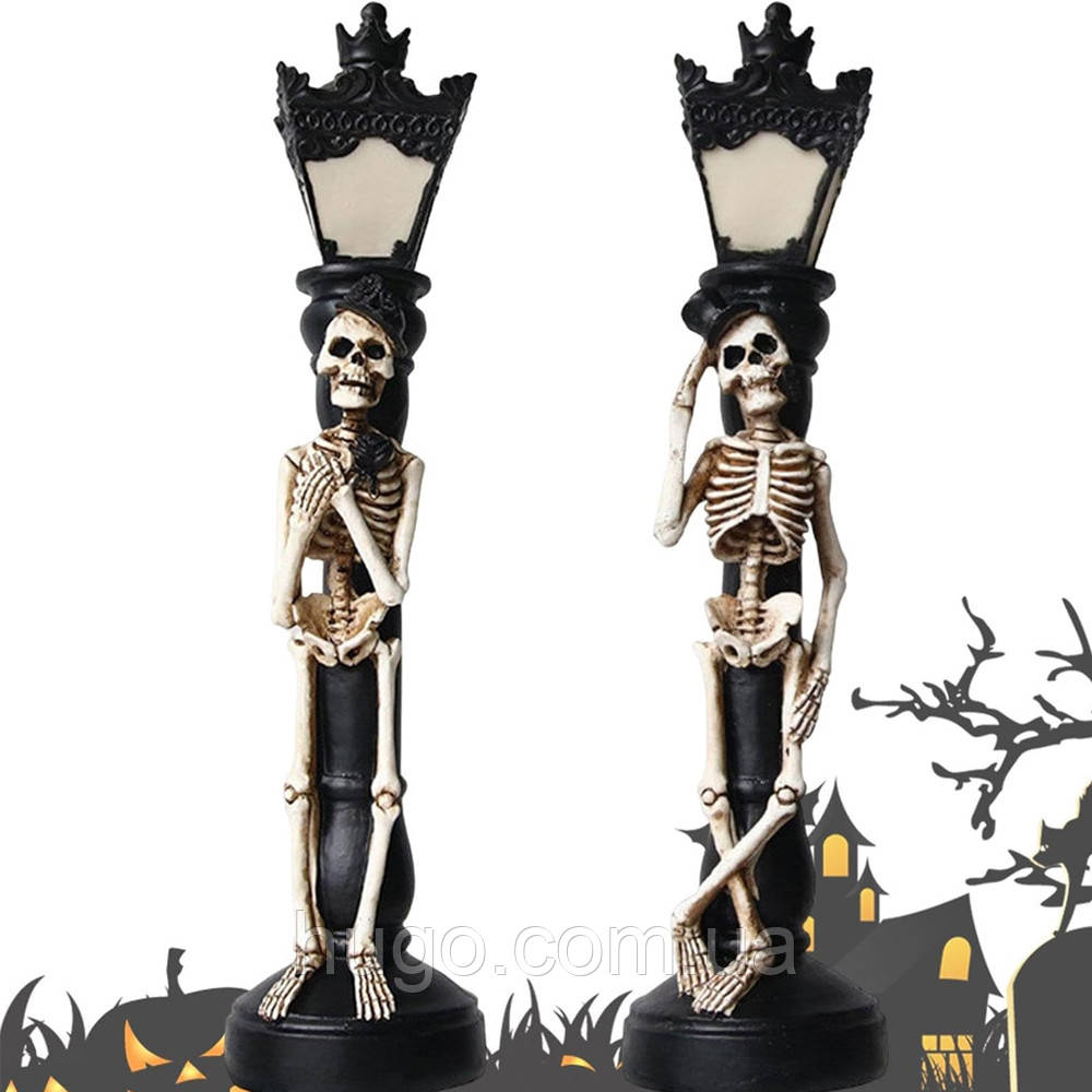 Декор Ліхтар зі скелетом, LED-підсвічування, 33х8см, 2шт - Скелетний ліхтар з LED-підсвіткою / Декоративний скелет / Декор для, фото 1
