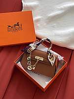 Сумка Hermes Kelly з хустинкою коричневий Є